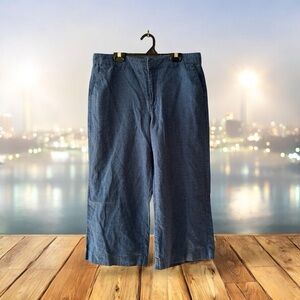 Chaps Navy Linen Wide-Leg Capris